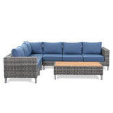Grey Wicker Outdoor Sofa with Big Table - 6 Seat